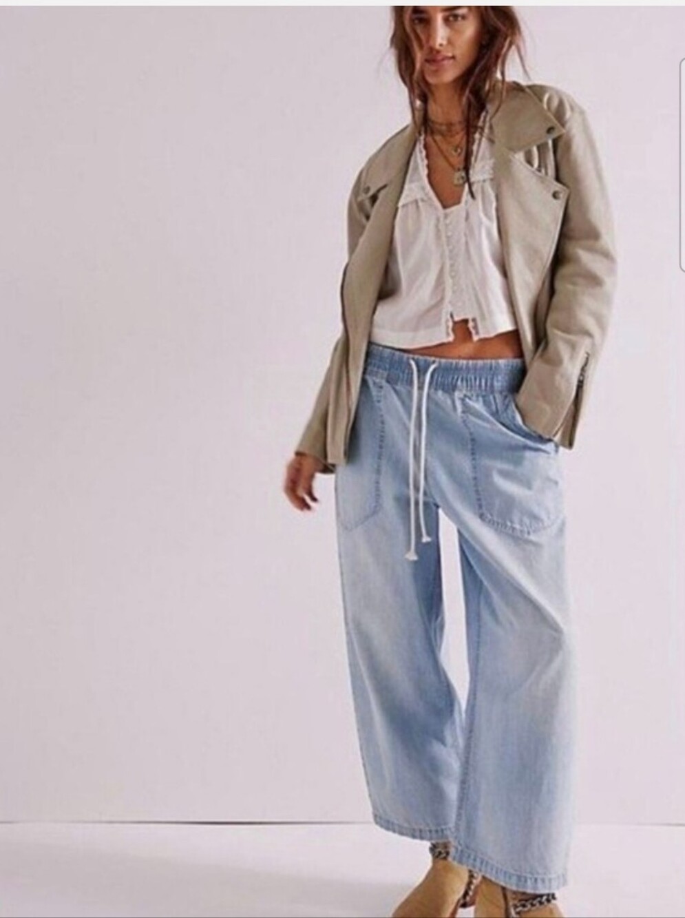 Free People Easy Peasy Pull On Wide Leg Jeans Pants Small S